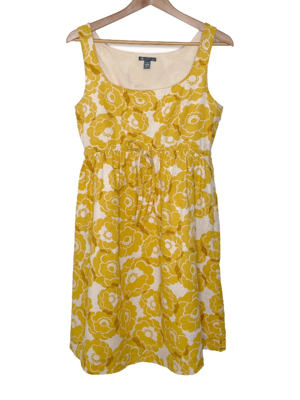 Gap Floral Linen Summer Sleeveless Dress in Yellow Size 4 - Picture 2 of 9